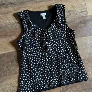 Women's Chico's Black & White Polka Dot Ruffle Tank Top Size 1
